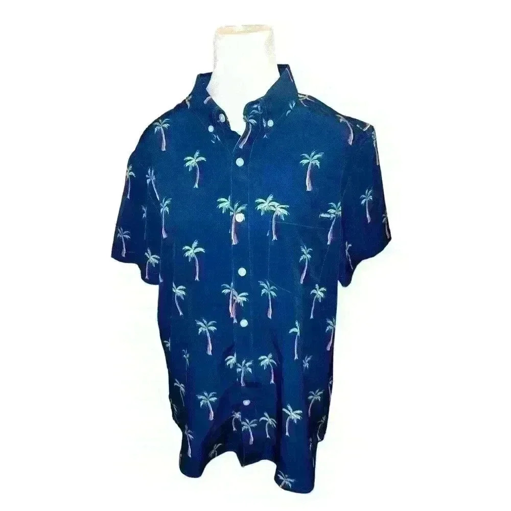 Chubbies Short Sleeve Button Up Men’s Sz S Palm Tree All Over Navy Blue Hawiian